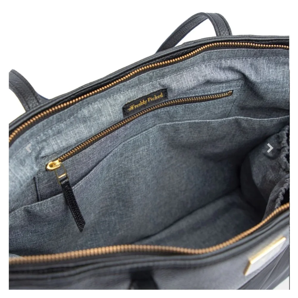 Freshly Picked Everyday Tote Diaper Bag Navy Blue Faux Leather Insulated Pocket